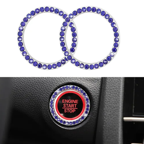 Vista 13 de WINKA 2 piezas brillantes para el botón de arranque del motor de automóvil, tapas de anillo de encendido sin llave, accesorios brillantes