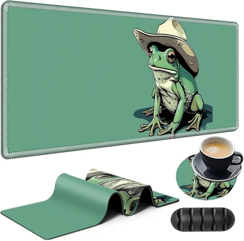 Vista 16 de Alfombrilla de mouse grande para juegos más un posavasos + clips para cables, alfombrilla de mouse extendida de ciervo camuflaje (31.5 x 11.8)