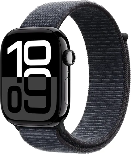 Vista 33 de Apple Watch Series 10 [GPS 42 mm] Smartwatch con caja de aluminio negro brillante y correa deportiva negra - M/L. Rastreador de fitness, aplicación