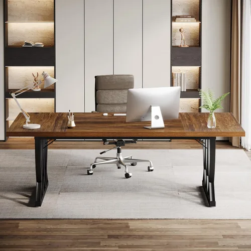 Vista 3 de Tribesigns Escritorio ejecutivo de 70.86 pulgadas, escritorio grande para oficina en casa con marco de metal grueso, mesa de estudio rectangular
