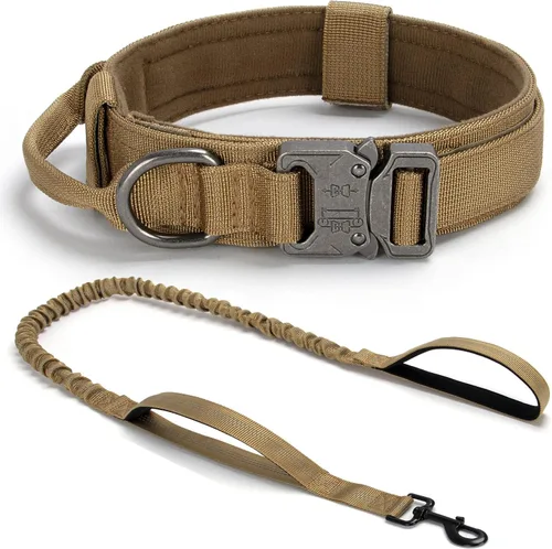 Vista 11 de Collar táctico para perro, collar ajustable de nailon para entrenamiento militar con mango de control y hebilla metálica de liberación rápida pesada