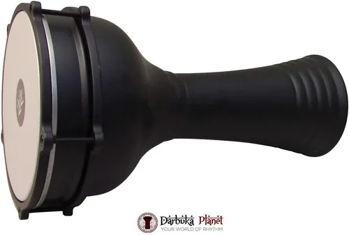 Vista 3 de Darbuka de aluminio de 16 '' de longitud, tambor Doumbek turco de cabeza sintética sintonizable de 8 pulgadas (negro)