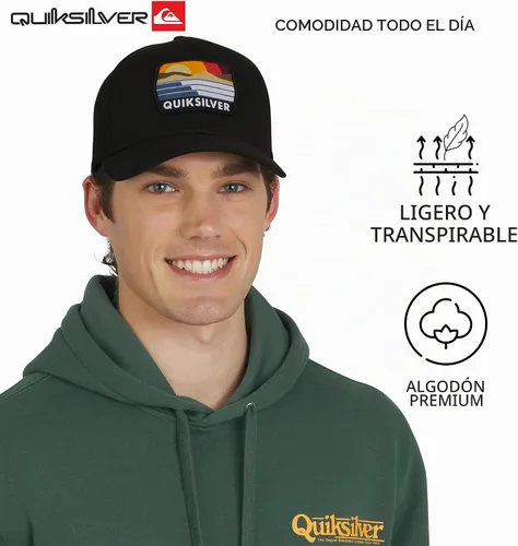 Vista 3 de Quiksilver Gorra de béisbol de algodón premium ajustable con cierre a presión y logotipo para hombre Negro