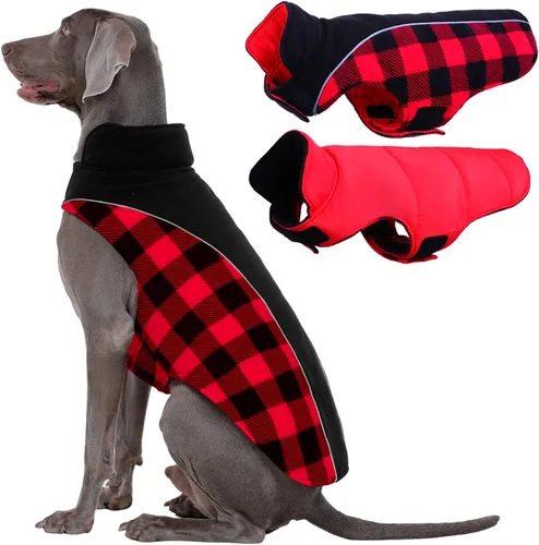 Vista 8 de Kuoser - Abrigo reversible para perros para climas fríos, abrigo de invierno impermeable reflejante para mascotas, abrigo para perros a cuadros