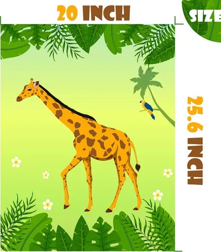 Vista 3 de Suministros de fiesta de cumpleaños de la selva, Pin The Tail en la jirafa, Safari Theme Zoo Birthday Party Favor, decoración