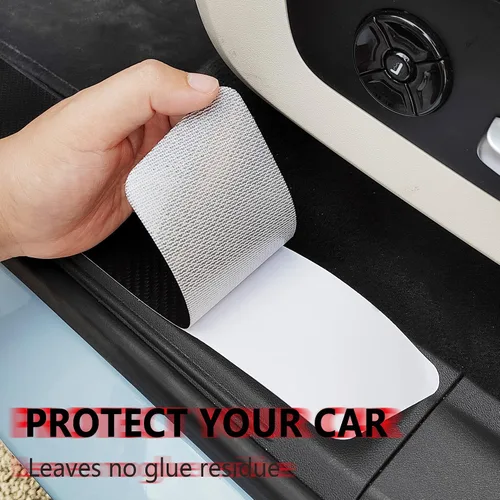 Vista 3 de Protectores de borde de puerta de automóvil de fibra de carbono, calcomanías protectoras de umbrales de puerta de automóvil antiarañazos e