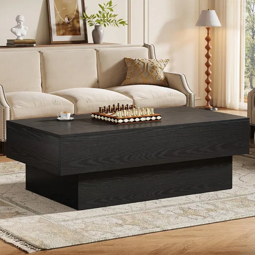 Vista 4 de Tribesigns - Mesa de café moderna negra, mesa de té rectangular de madera de 55 pulgadas, mesa central grande para sala de estar, sala de recepción