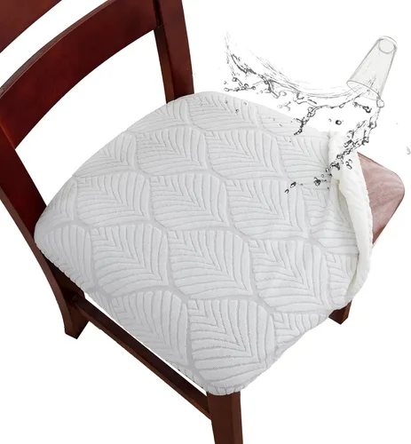 Vista 4 de Genina Juego de 6 fundas impermeables para sillas de comedor, fundas de asiento elásticas de jacquard para sillas de comedor, fundas protectoras