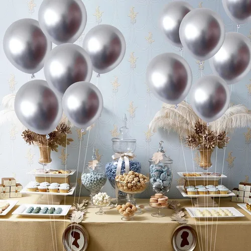 Vista 5 de Globos metálicos plateados de diferentes tamaños, 105 piezas de guirnalda de globos plateados cromados de 18, 12, 10 y 5 pulgadas, globos metálicos