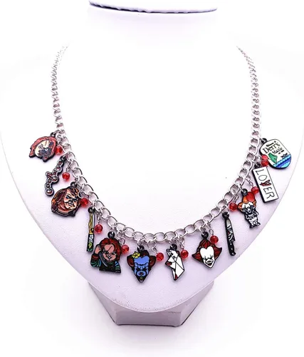 Vista 3 de HSYLETB Halloween IT Penny Chcky Face Jason Voorhes Fredy Krueger Michael Myrs Horror Charm Necklace Gifts for Men Woman