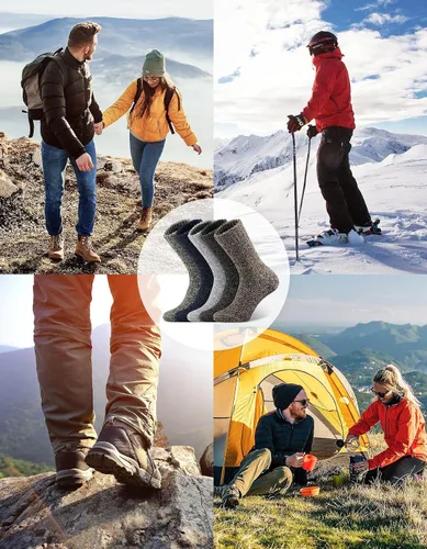 Vista 6 de UUMIAER Calcetines de lana merino para hombre, 5 pares de calcetines térmicos de lana para senderismo, calcetines gruesos de invierno