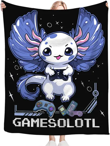 Vista 3 de Tijuboni Axolotl Manta de Juegos para Videojuegos, Regalos de Juegos para Niñas, Niños, Mujeres, Hombres, Niños y Adultos, Manta Suave de Franela