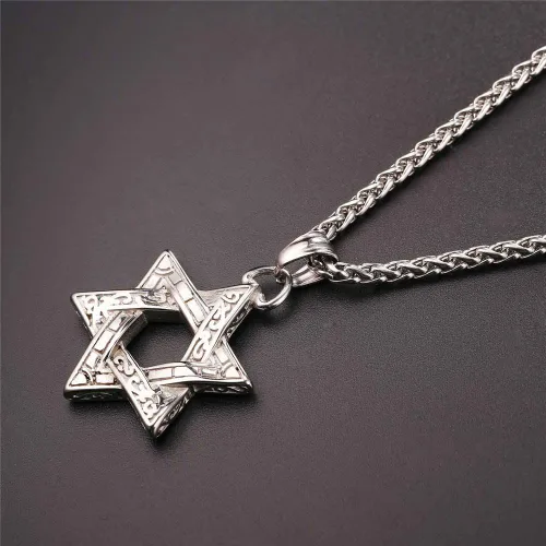 Vista 6 de U7 Star of David Necklace for Men Women GoldStainless Steel Hexagon Pendant with CrossRuby StoneClassic Jewish Isael Necklaces Length 22 24 26