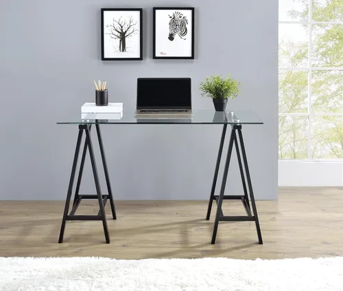 Vista 2 de OSP Home Furnishings Middleton Escritorio de 47 pulgadas con parte superior de vidrio biselado transparente, base negra