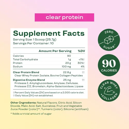 Vista 5 de Bloom Nutrition Proteína de suero transparente, limonada de frambuesa, 10
