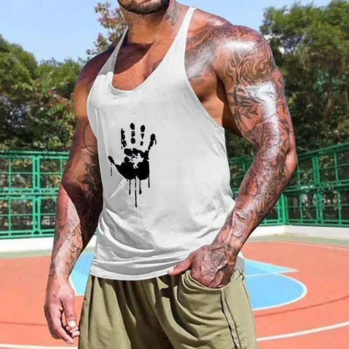 Vista 2 de Chaleco Deportivo para Hombre Camiseta Mangas Estampado Palma Camisetas atléticas Cuello Redondo Blusa entrenamiento