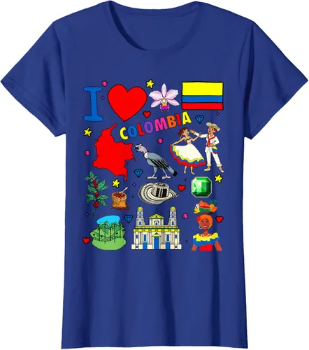Vista 46 de Camiseta con diseño de bandera y mapa de I Love Colombia dibujada a mano