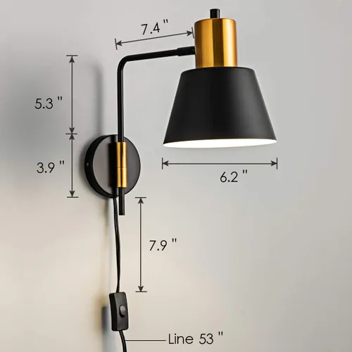 Vista 2 de Juego de 2 apliques de pared modernos con brazo oscilante para enchufar, luces de pared negras giratorias con cable de encendido/apagado