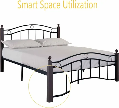 Vista 6 de Base de cama moderna con cabecero y estribo, plataforma resistente con almacenamiento debajo de la cama, base de colchón, sin ruido, soporte