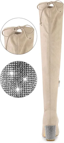 Vista 3 de Allegra K Botas altas de tacón grueso con diamantes de imitación brillantes para mujer