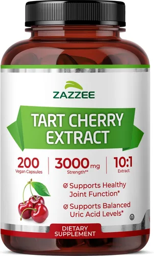 Vista 11 de Zazzee - Extracto de cereza agria 10:1, 60 cápsulas veganas, suministro para 2 meses Montmorency Cherry, Certified Kosher, Joint & Uric Acid