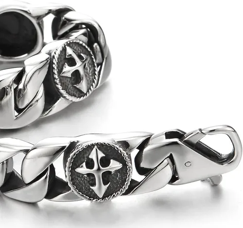 Vista 4 de Pulsera de eslabones de acero inoxidable para hombre con dijes de cruz vintage