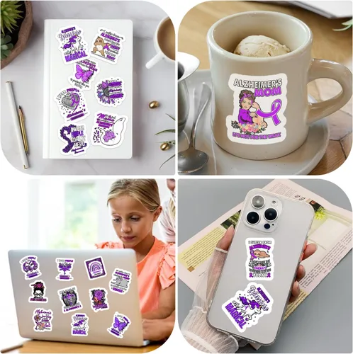 Vista 4 de 25 calcomanías de concientización del Alzheimer, inspiradoras, impermeables, calcomanías de vinilo para botellas de agua, libros, laptop, automóvil