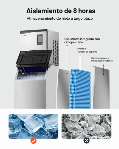 Vista 5 de VEVOR Máquina comercial para hacer hielo, máquina de hacer hielo de 300 libras/24 horas, máquina de hielo con contenedor de almacenamiento de acero