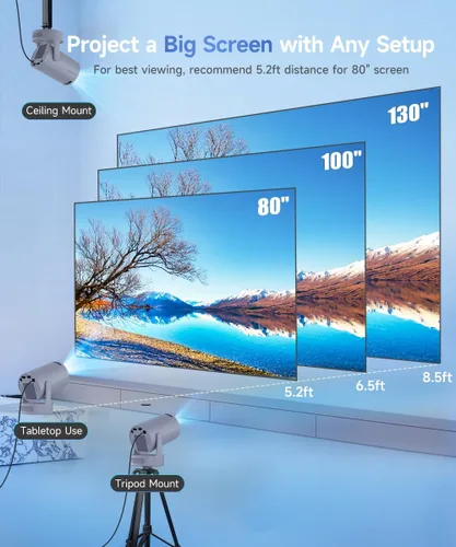 Vista 4 de Magcubic Mini Proyector 4K de Soporte, Proyector Portátil con WiFi 6 y Bluetooth 5.4, Altavoz de Base de Sonido de 5W, Proyector Inteligente