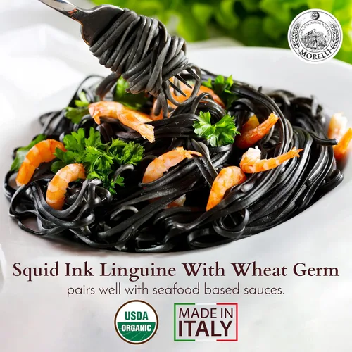 Vista 4 de Morelli Squid Ink Pasta Linguine – Fideos de pasta negra orgánica, sémola de trigo duro, italiano Nero Di Seppia Hecho en Italia – 8.8 oz (250 g)