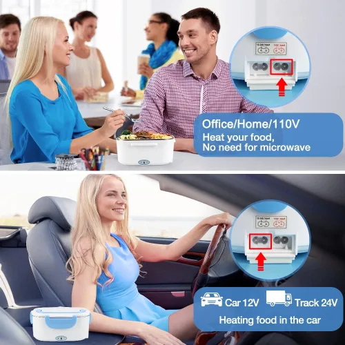 Vista 2 de Lonchera eléctrica con calentador de alimentos 2 en 1, calentador de alimentos portátil para automóvil y hogar - A prueba de fugas, microondas