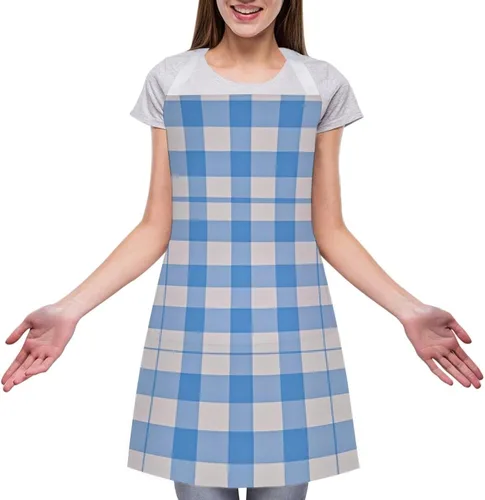 Vista 3 de Personalized Blue And White Adult Apron, Kitchen Cooking Aprons for Woman Man, Adjustable Bib Apron with Pocket for Baking, BBQ Crafting Outdoors
