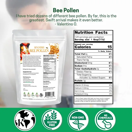 Vista 5 de Z Natural Foods Gránulos de polen de abeja español, gránulos de polen puro y crudo, producto de España, densos en nutrientes para energía y apoyo