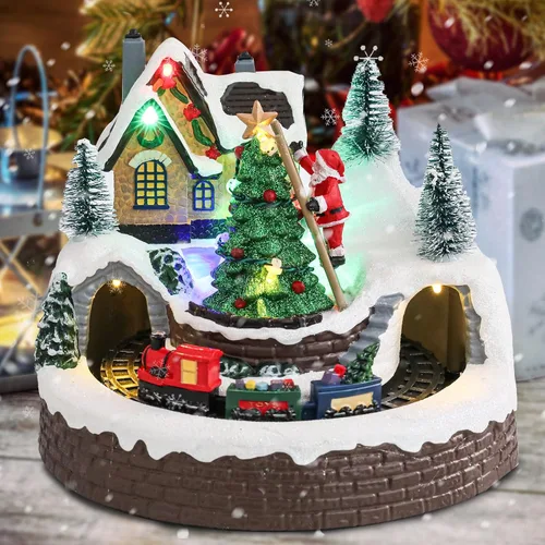 Vista 11 de WONDER GARDEN Casas de Pueblo de Navidad, Casa de Jengibre Iluminada Musicalmente con Edificios Navideños Coleccionables y Tren en Movimiento