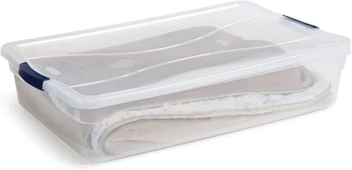 Vista 6 de Rubbermaid Cleverstore - Paquete de 4 recipientes de plástico apilables de 41 cuartos con tapas de cierre duraderas, organización visible, aula