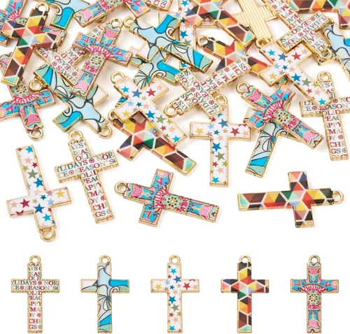 Vista 13 de Dijes de cruz para pulseras, colgantes de cruz de colores, dijes colgantes de cruz de religión para llavero de Pascua, manualidades, collares