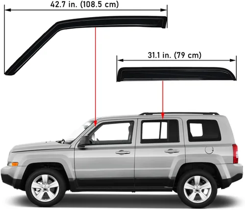 Vista 2 de Lightronic Visera de ventana de ventilación automática de montaje exterior extraduradera, se adapta a Jeep Patriot 2007-2017, protección UV