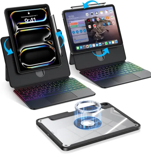 Vista 15 de Blosomeet Magnetic iPad A16 11th/10th Generation Case with Keyboard, Clear Splitfolio Detachable Cover, Up-Down Liftable, Adjustable Stand, 7