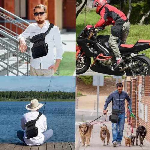 Vista 2 de Bolsa táctica de pierna caída para hombres, bolsa cruzada negra, mochila para muslo, bolsa militar de caza al aire libre, bolsa de motocicleta