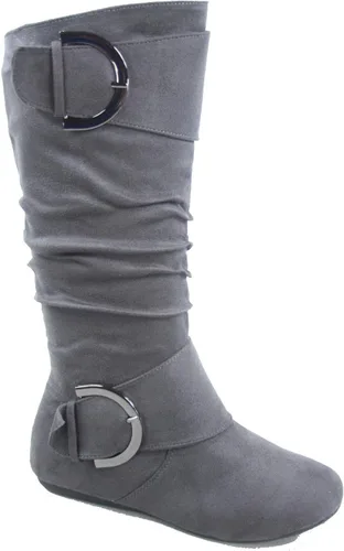 Vista 9 de TOP Moda Bank-81 Botas de mujer con puntera redonda, tacón plano, cierre de cremallera y hebilla, estilo holgado. Negro