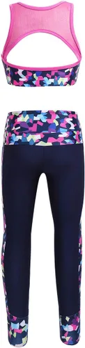 Vista 11 de JEATHA Conjunto de camiseta sin mangas con pantalones para niñas y niñas, para gimnasia, yoga, entrenamiento, ropa deportiva