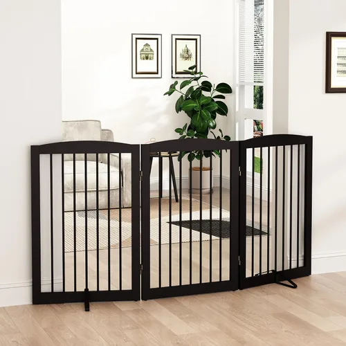 Vista 22 de PUPETPO Puerta independiente para mascotas para perros, puerta plegable de madera para perros para casa, escaleras, entradas, valla de seguridad