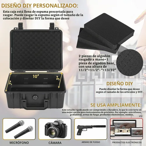 Vista 3 de Funda rígida protectora a prueba de golpes y resistente al agua con inserción de espuma DIY personalizada para cámara, etc, 11 X 9.5 X 5 pulgadas