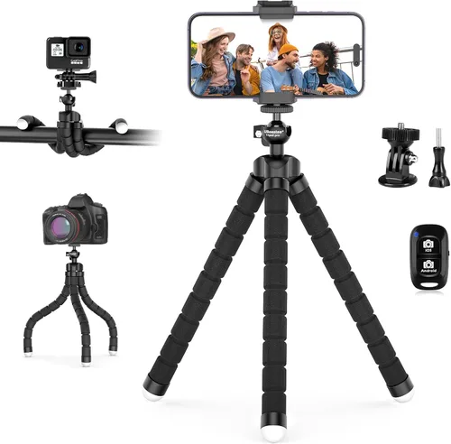 Vista 7 de UBeesize Trípode S, Trípode de lata calidad para teléfono, trípode flexible con obturador remoto inalámbrico, compatible con iPhone/Android Samsung