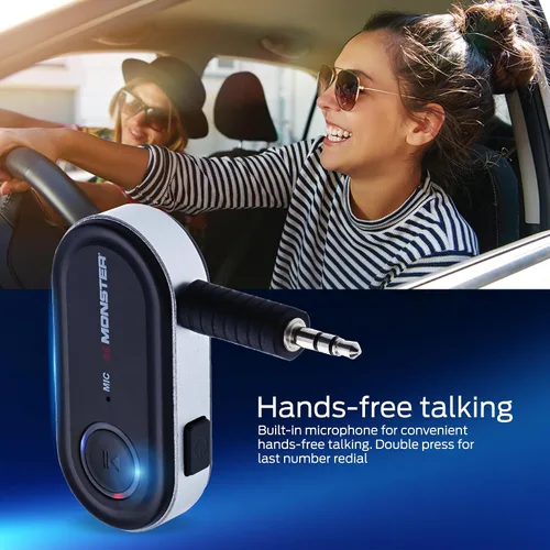 Vista 3 de Receptor de audio Bluetooth Monster, adaptador Bluetooth auxiliar con entrada de 3.5mm, llamadas manos libres, compatible con Siri y Google Voice