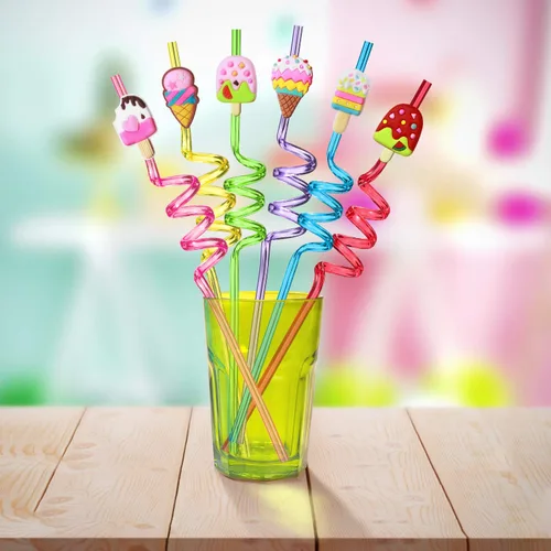 Vista 2 de 24 pajitas de helado reutilizables para suministros de fiesta de cumpleaños Recuerdos de fiesta con 2 cepillos de limpieza