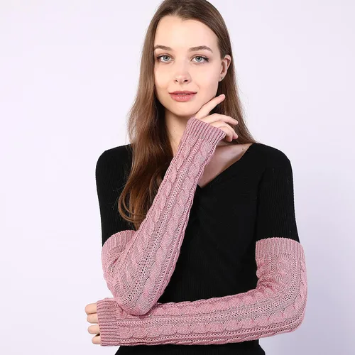 Vista 8 de Bellady Guantes de invierno para mujer, cálidos sobre el codo, guantes largos sin dedos con agujero para el pulgar, guantes de punto para calentar