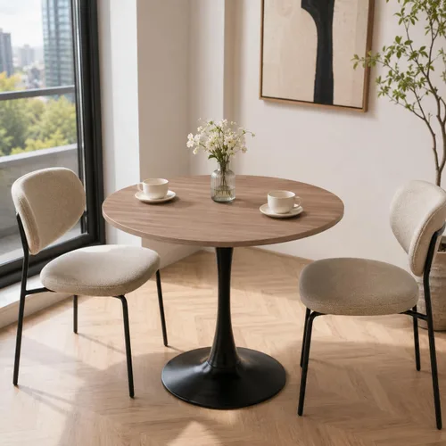 Vista 17 de Mesa de comedor redonda de nogal para espacios pequeños, mesa de tulipanes de 32 pulgadas con base de pedestal de metal, mesa de bistró para 2/3/4