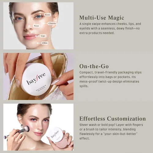 Vista 4 de bayfree Bálsamo Multi Glow, Rubor en Crema para Mejillas, Bálsamo de Rubor para Maquillaje Facial, Acabado Radiante, Hidratante, Cremoso, Ligero