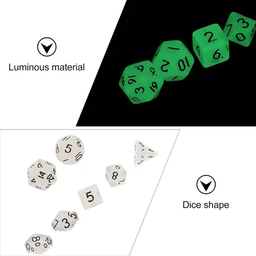 Vista 9 de Uonlytech Juego de 7 mini dados brillantes de 0.394 in, poliédricos que brillan en la oscuridad, juego de dados luminosos para jugar juegos de rol